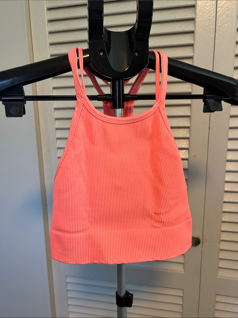 FP Movement Neon Coral Ribbed Cropped Tank with Crisscross Back
